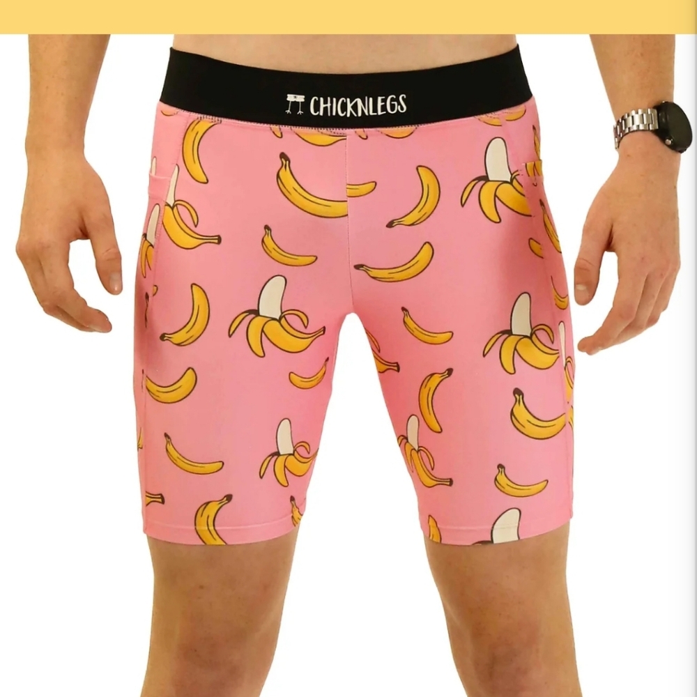 Chicknlegs Men's Pink Bananas 8" Half Tights Medium